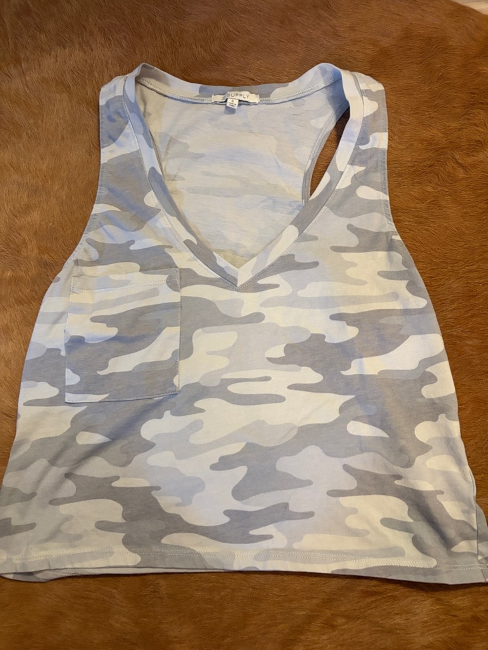 Z Supply Light Gray & White Camo V-Neck Tank